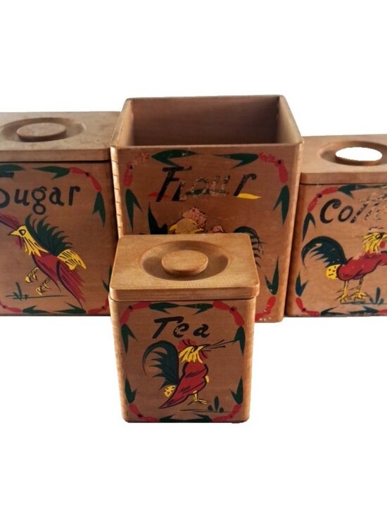 Vintage Fred Roberts Wood Rooster Canister Set Nesting Japan Farmhouse READ - Picture 1 of 9
